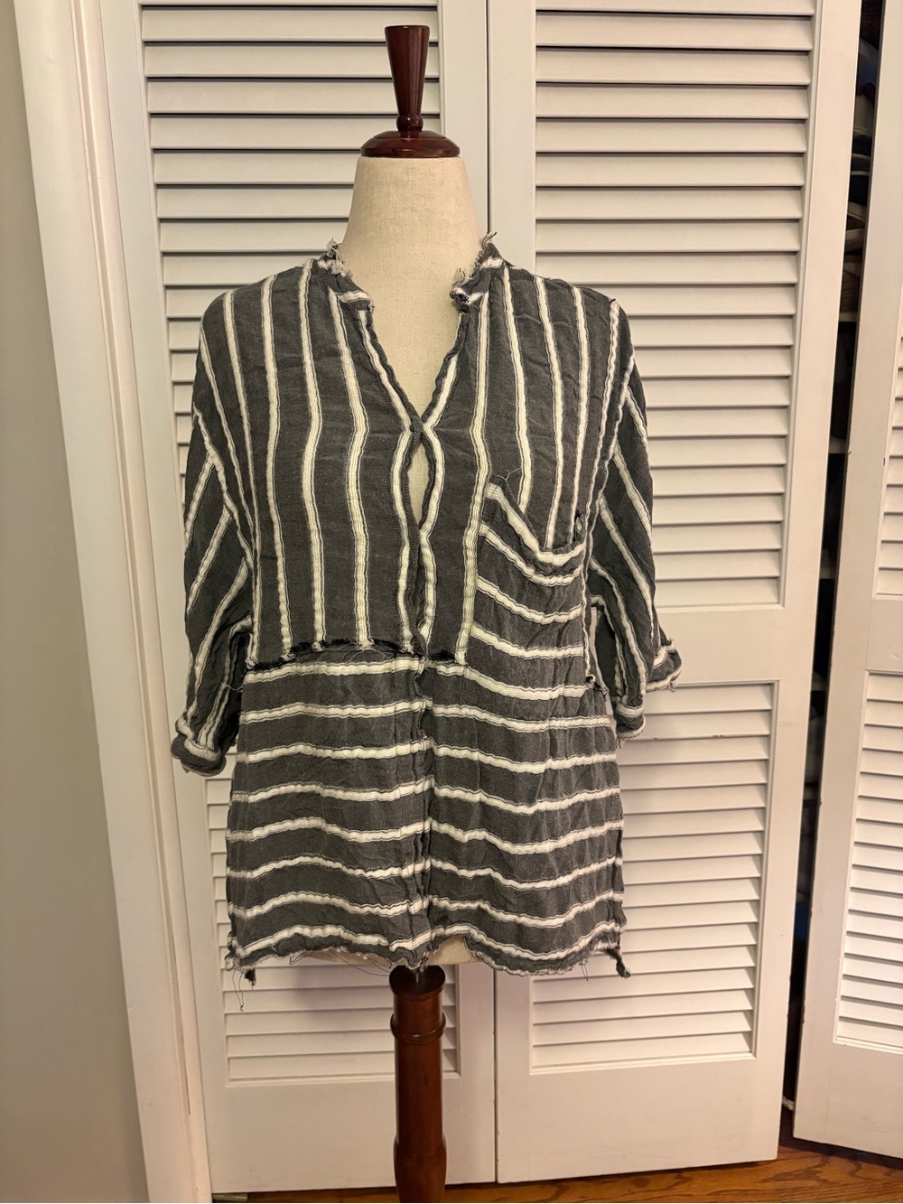 Free People Charcoal & White Striped Button Up Tunic
